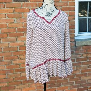 New About A Girl Ivory & Burgundy Cottagecore Boho Blouse (Size M)